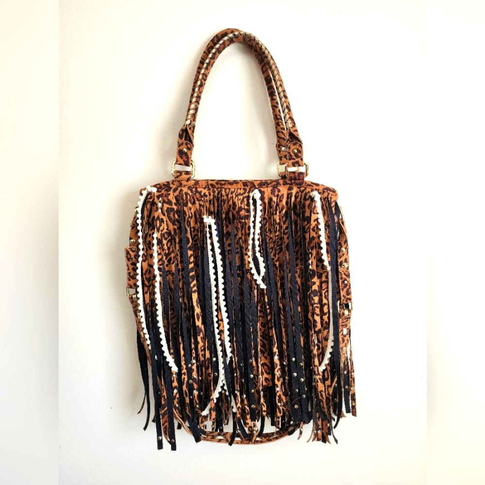 Steve Madden Leopard Print Hobo Bag with Fringe